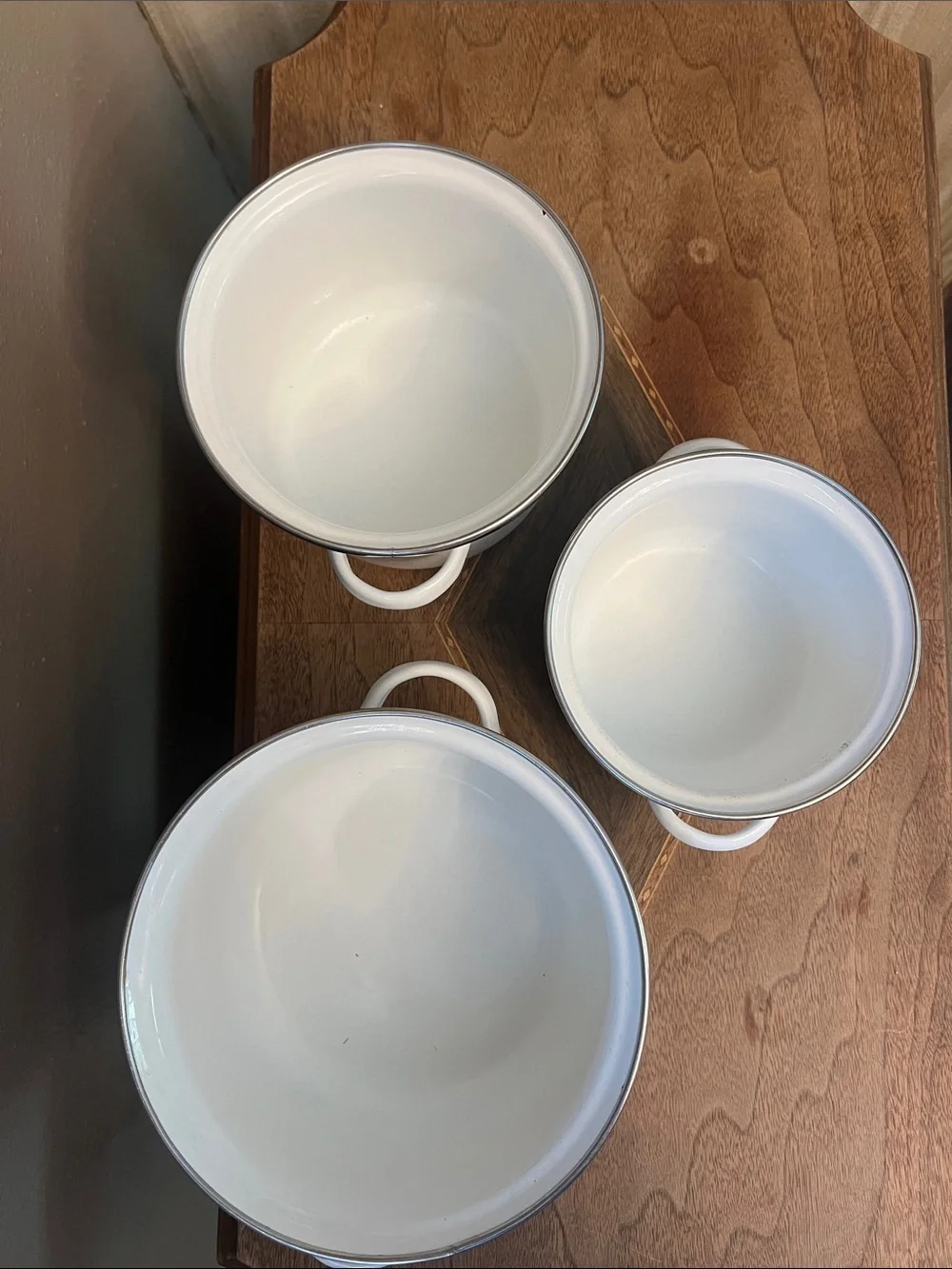 Set of three Vintage floral mini stockpots with lids